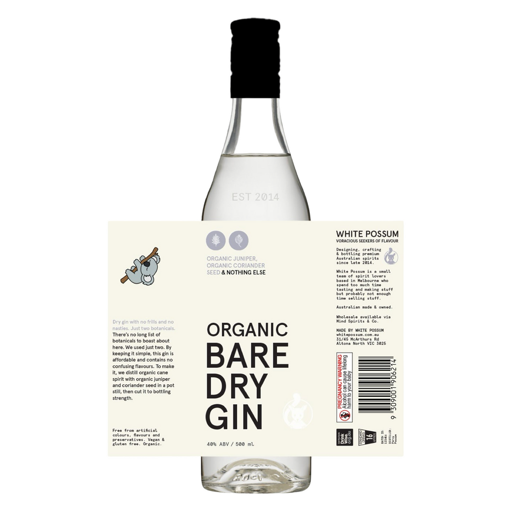 White Possum Organic Bare Dry Gin 40% 500ML